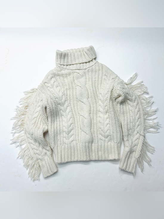 Forever 21 Other - Forever 21 Girls Cream White Cable Knit Fringe Turtleneck Sweater